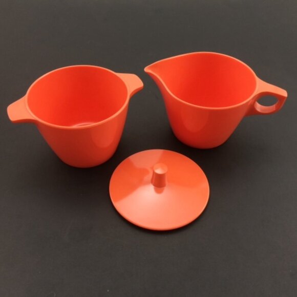 5 Piece MCM Coral Dorchester Dinnerware Cyanamid Canada Melmac Set Tray Vintage - Picture 2 of 16